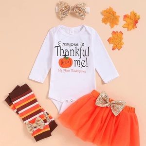 BNWOT - Thanksgiving Baby Tutu Outfit, Pumpkin Baby Onesie, Fall Baby Tutu